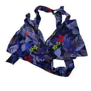 Athleta Bra Cup Wrap Halter Bikini Top Women's Sz 32D/DD Multicolor Floral Print